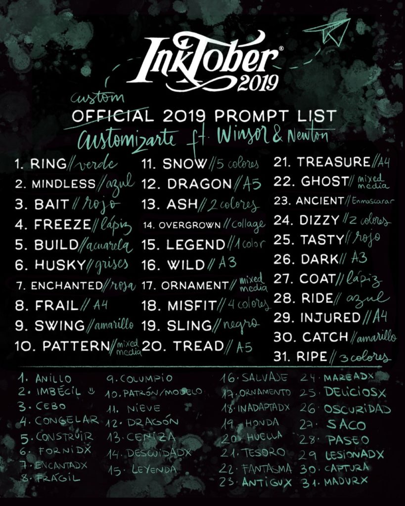 Listado alternativo Inktober x Customizarte con W&N