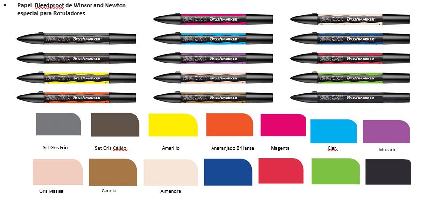 Además de los rotuladores Brushmarker te recomendamos que trabajes con el papel bleedproof de Winsor & Newton