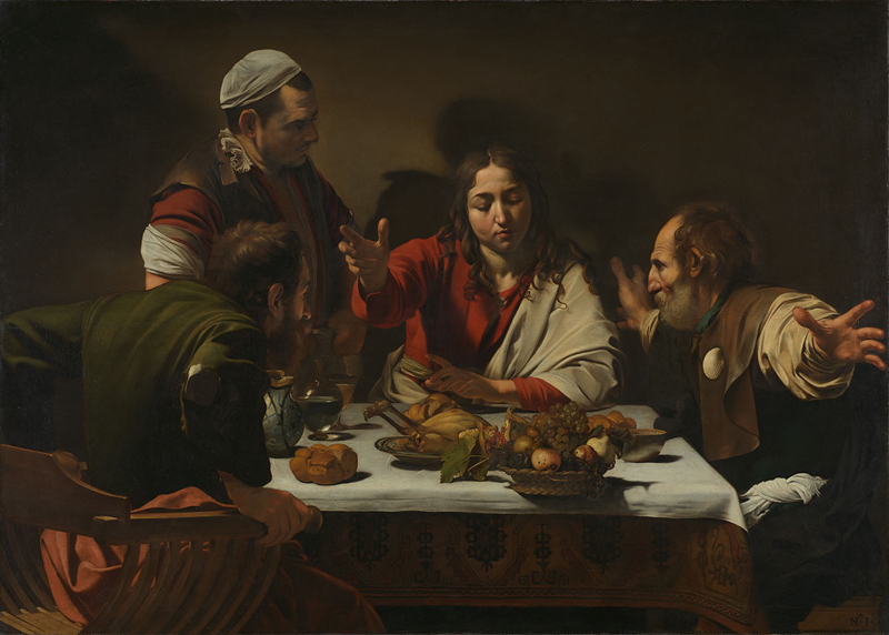 1601 CARAVAGGIO. The supper Emmaus. 1601. Oleo y tempera sobre lienzo. 141 x 196 cm. 1601.jpg